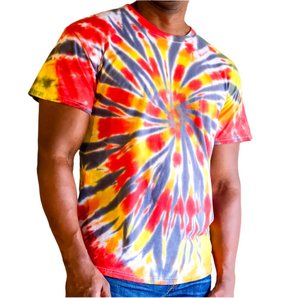 Spiral Tie Dye T-shirt - Red/Yellow - Unisex Size Large - by Cross Dude Tie Die